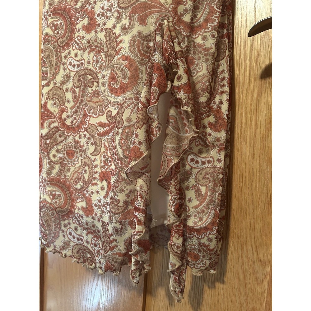 Vintage Y2K 90s Boho Paisley Earth Tone Chiffon Ruffle Maxi Skirt Size Small - Picture 2 of 9